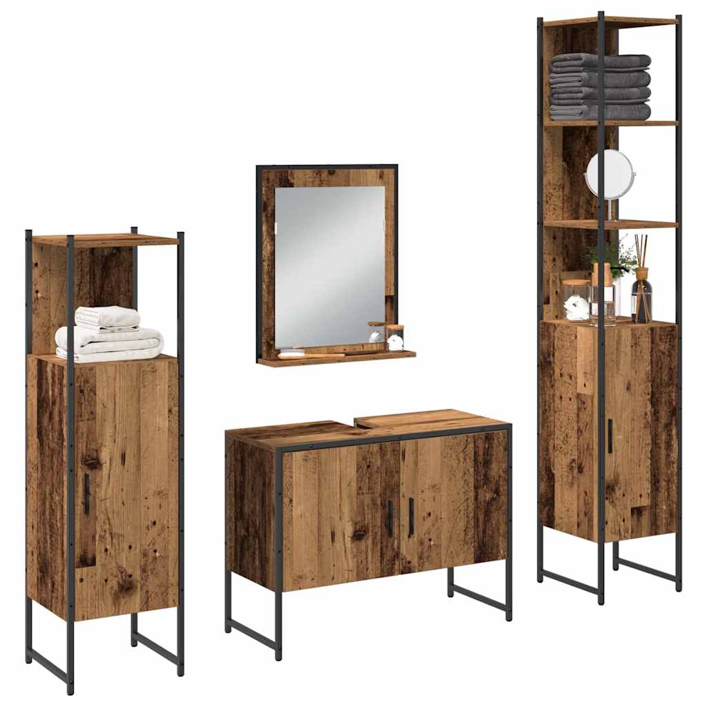Bathroom Furniture Set with Shelf 4 pcs Brown Engineered wood