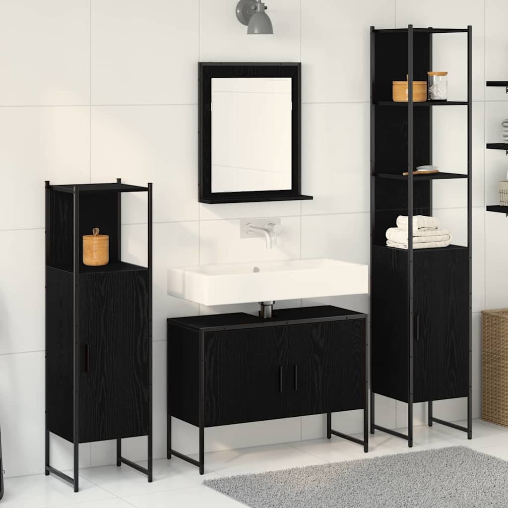 Bathroom Furniture Set with Shelf 4 pcs Black Engineered wood