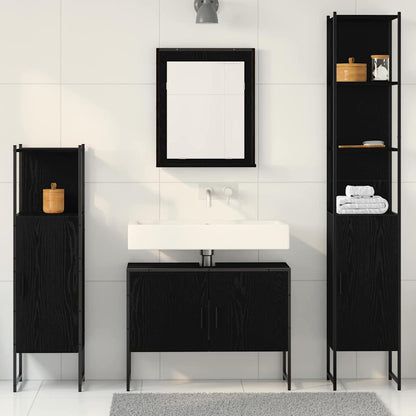 Bathroom Furniture Set with Shelf 4 pcs Black Engineered wood