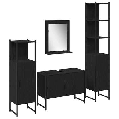 Bathroom Furniture Set with Shelf 4 pcs Black Engineered wood