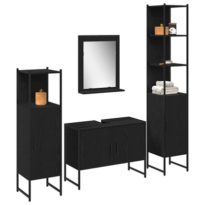 Bathroom Furniture Set with Shelf 4 pcs Black Engineered wood