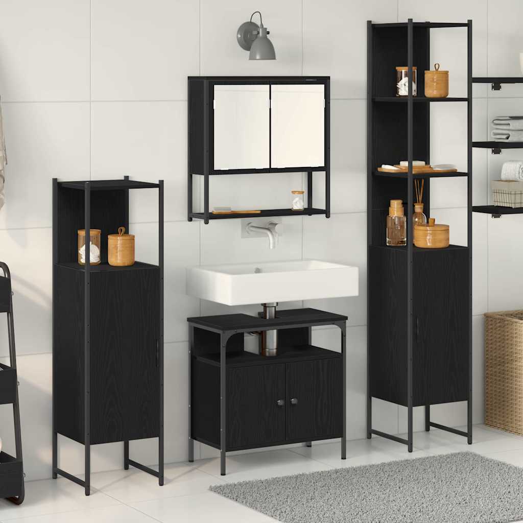 Bathroom Furniture Set 4 pcs Black Oak Engineered Wood