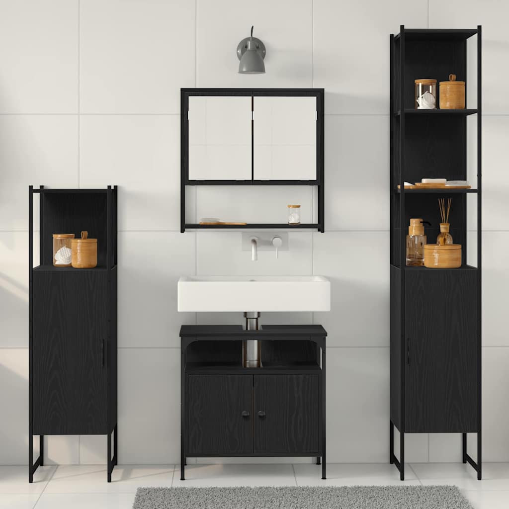 Bathroom Furniture Set 4 pcs Black Oak Engineered Wood