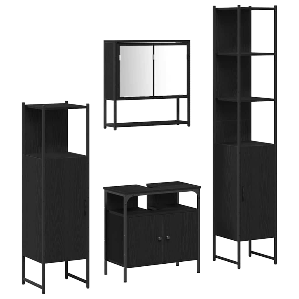 Bathroom Furniture Set 4 pcs Black Oak Engineered Wood