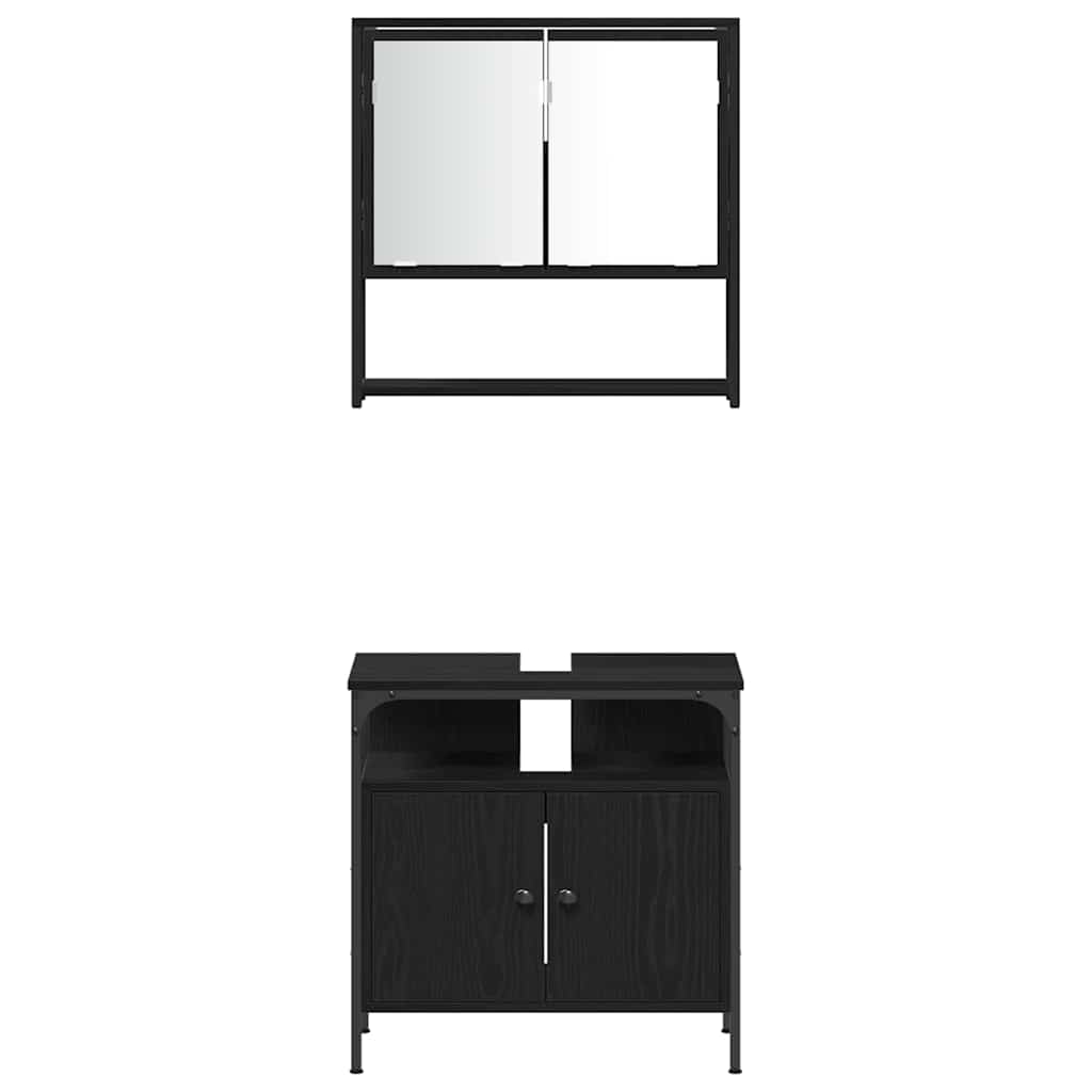 Bathroom Furniture Set 4 pcs Black Oak Engineered Wood