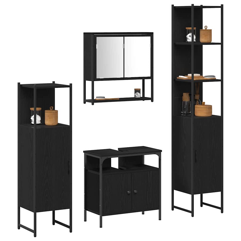 Bathroom Furniture Set 4 pcs Black Oak Engineered Wood