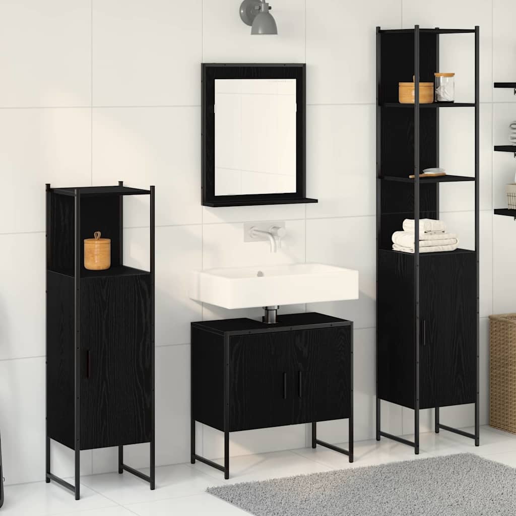 Bathroom Furniture Set with Shelf 4 pcs Black Engineered wood