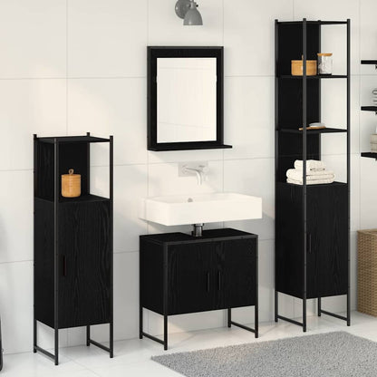 Bathroom Furniture Set with Shelf 4 pcs Black Engineered wood