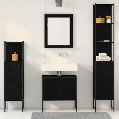 Bathroom Furniture Set with Shelf 4 pcs Black Engineered wood