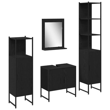 Bathroom Furniture Set with Shelf 4 pcs Black Engineered wood