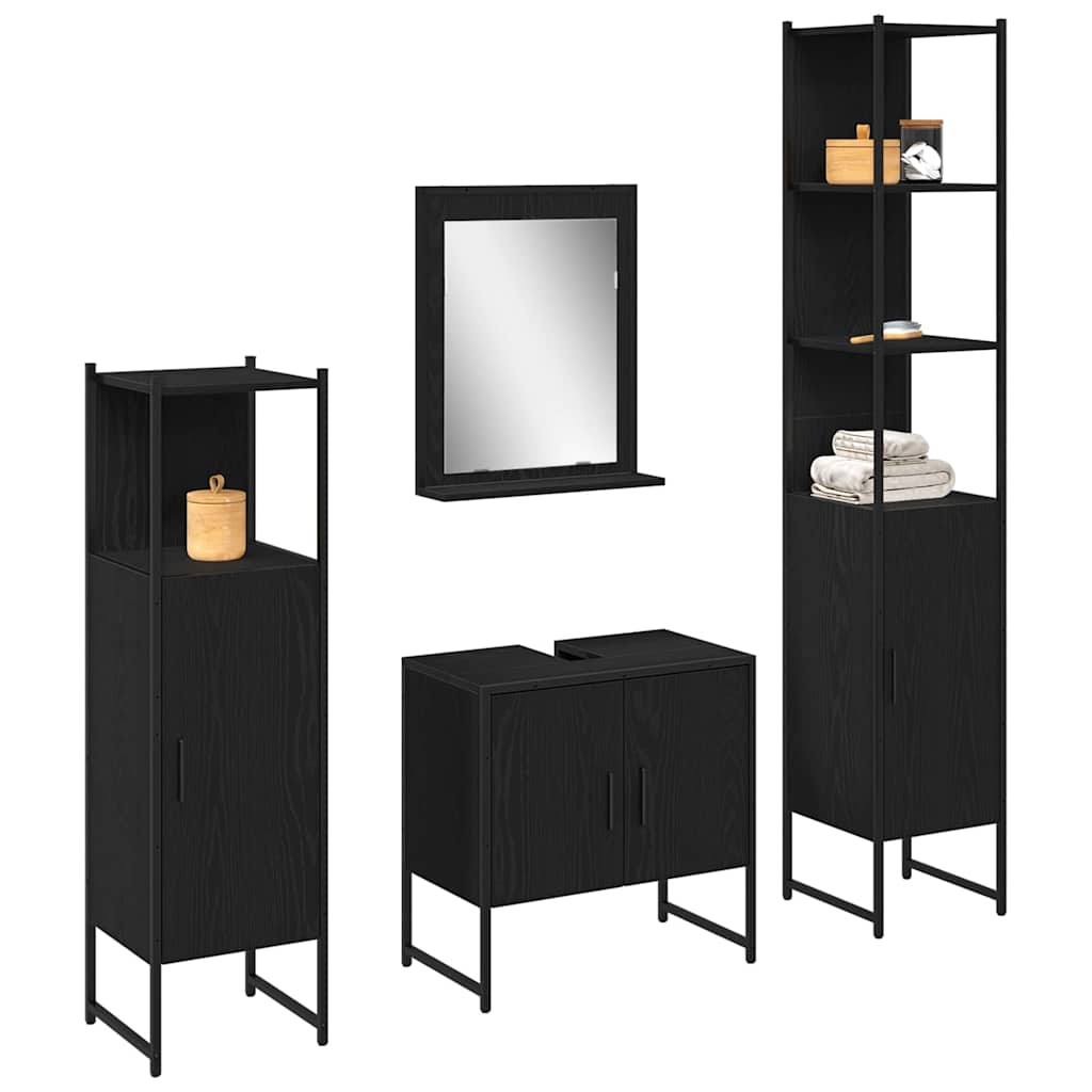 Bathroom Furniture Set with Shelf 4 pcs Black Engineered wood