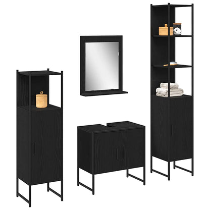 Bathroom Furniture Set with Shelf 4 pcs Black Engineered wood