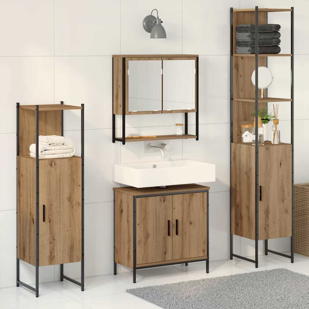 Bathroom Furniture Set with Shelf 4 pcs Brown Engineered wood