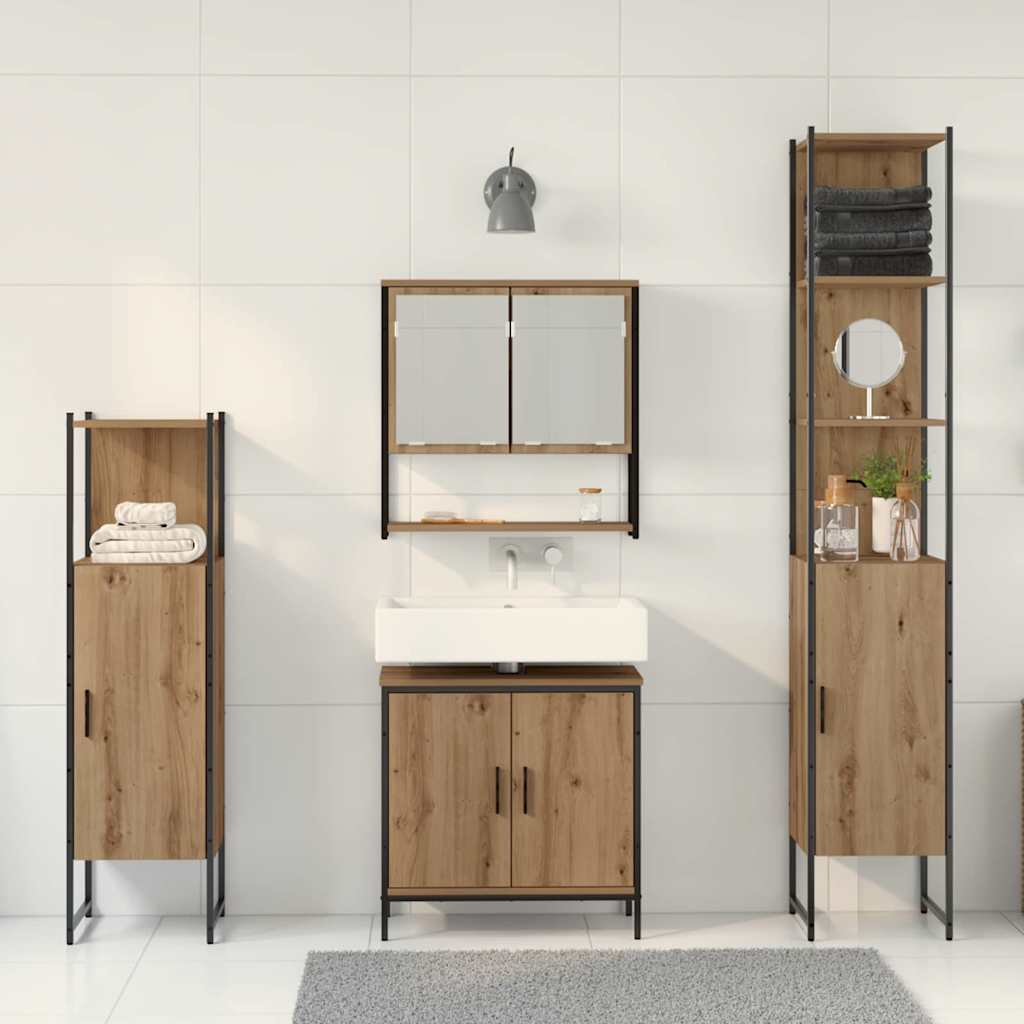 Bathroom Furniture Set with Shelf 4 pcs Brown Engineered wood