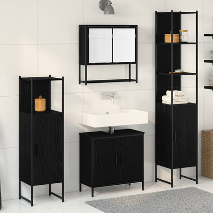 Bathroom Furniture Set with Shelf 4 pcs Black Engineered wood
