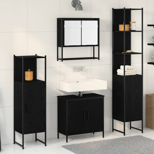 Bathroom Furniture Set 4 pcs Black Engineered wood