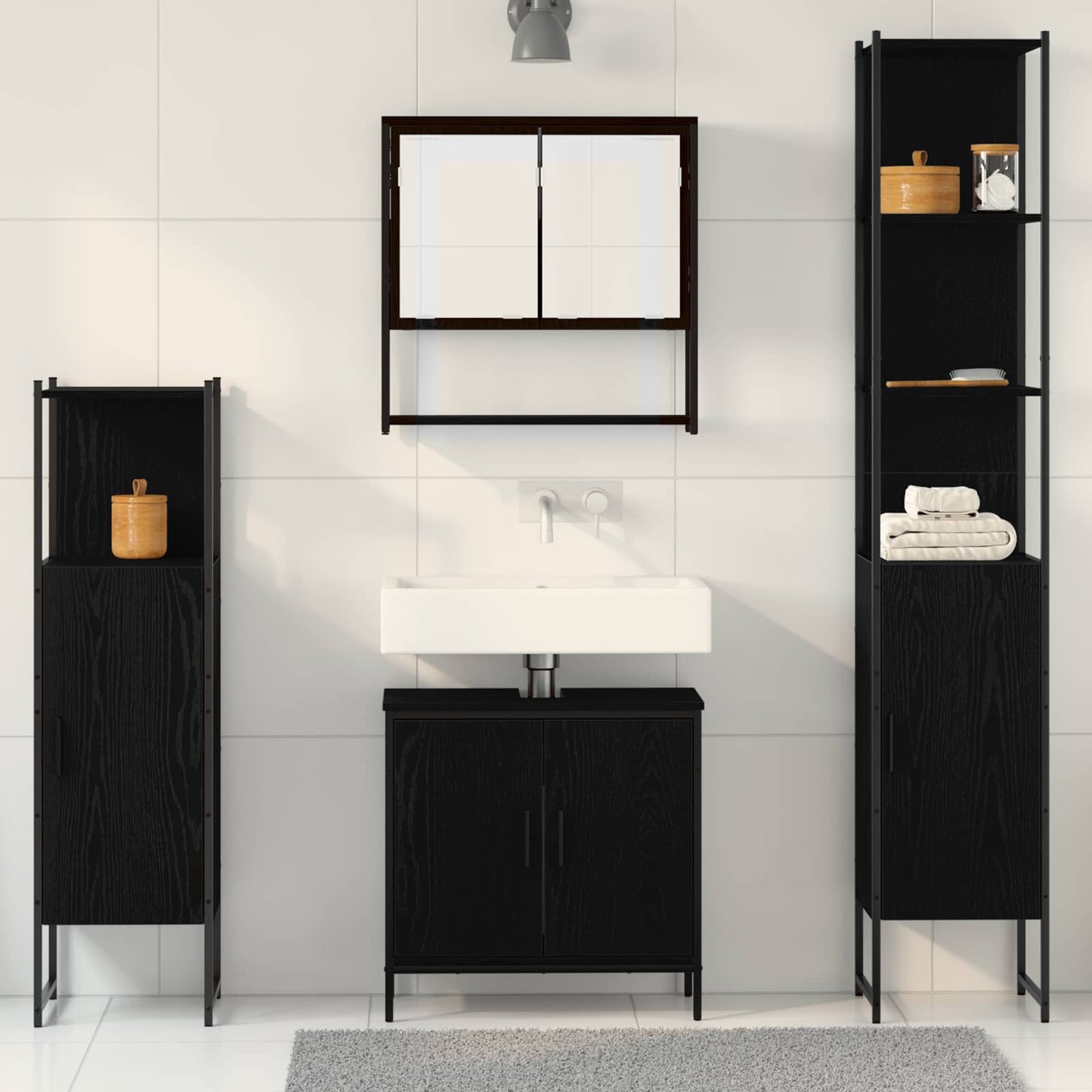 Bathroom Furniture Set with Shelf 4 pcs Black Engineered wood