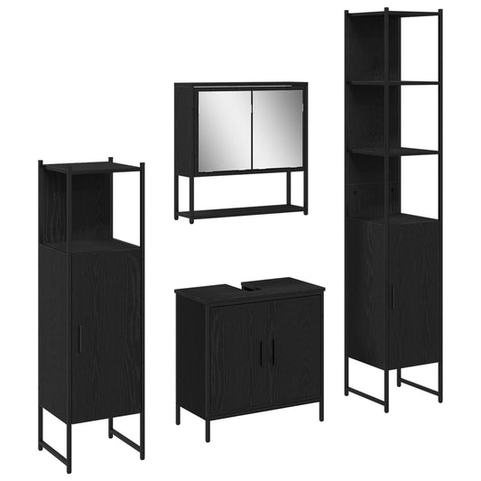 Bathroom Furniture Set 4 pcs Black Engineered wood