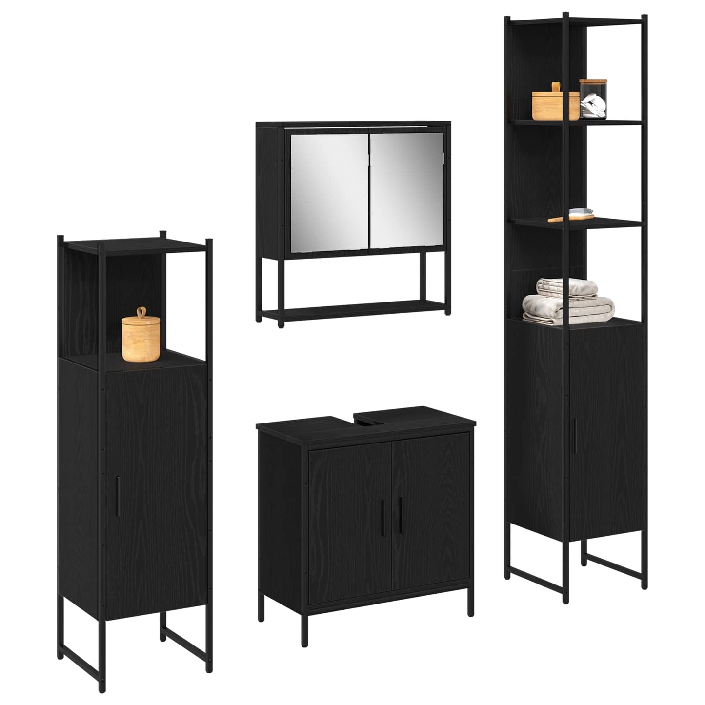 Bathroom Furniture Set with Shelf 4 pcs Black Engineered wood