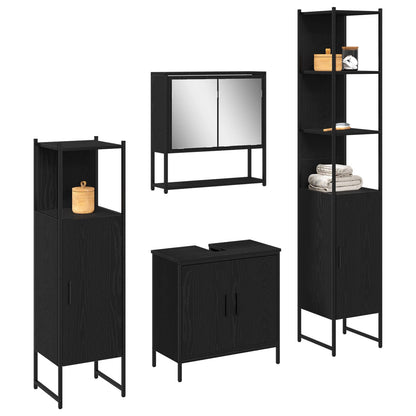 Bathroom Furniture Set with Shelf 4 pcs Black Engineered wood