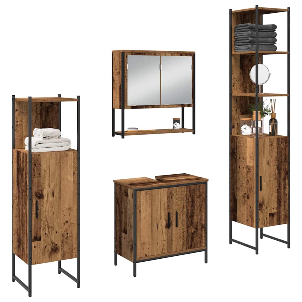 Bathroom Furniture Set with Shelf 4 pcs Brown Engineered wood