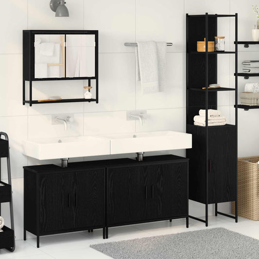 Bathroom Furniture Set 4 pcs Black Engineered wood