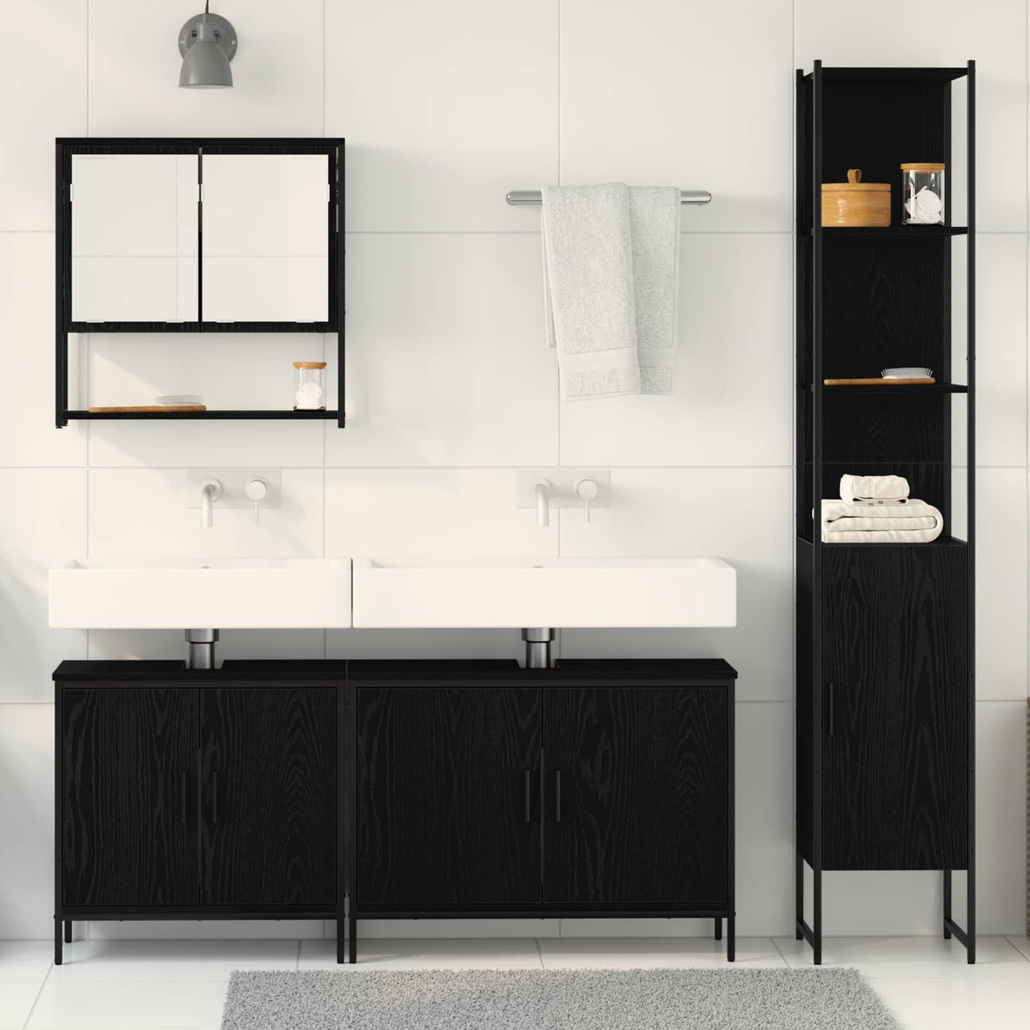 Bathroom Furniture Set with Shelf 4 pcs Black Engineered wood