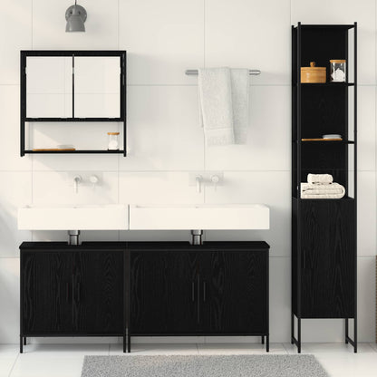 Bathroom Furniture Set with Shelf 4 pcs Black Engineered wood