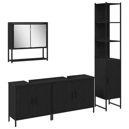 Bathroom Furniture Set with Shelf 4 pcs Black Engineered wood