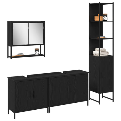 Bathroom Furniture Set with Shelf 4 pcs Black Engineered wood