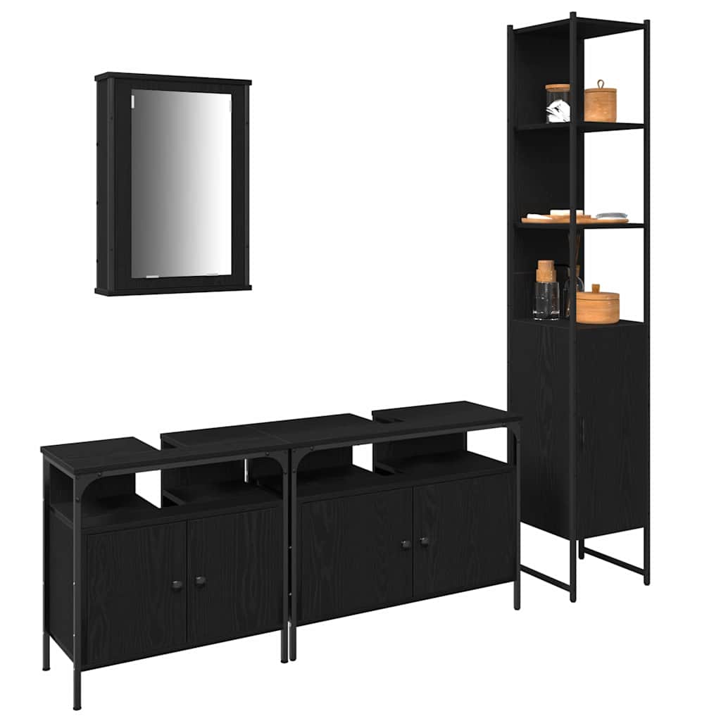 Bathroom Furniture Set 4 pcs Black Oak Engineered Wood