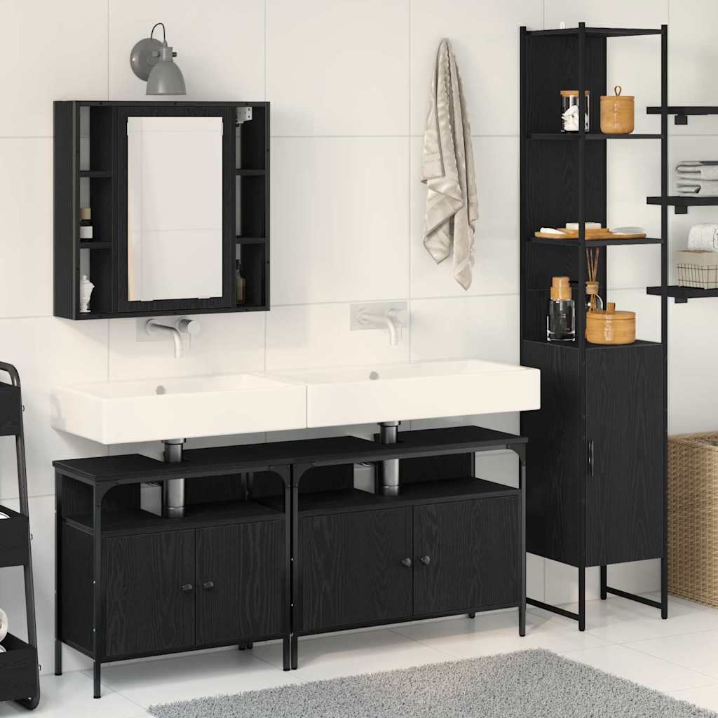 Bathroom Furniture Set 4 pcs Black Oak Engineered Wood