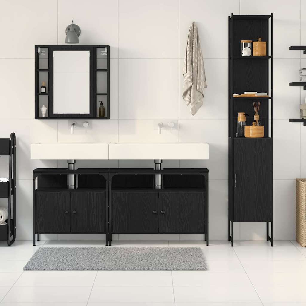 Bathroom Furniture Set 4 pcs Black Oak Engineered Wood