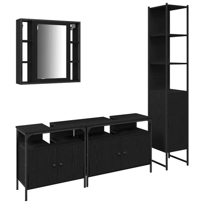 Bathroom Furniture Set 4 pcs Black Oak Engineered Wood