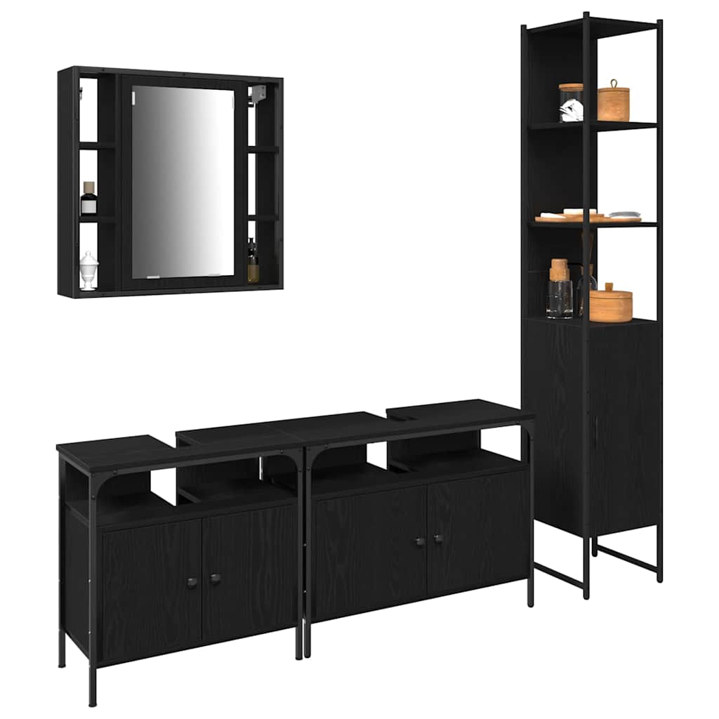 Bathroom Furniture Set 4 pcs Black Oak Engineered Wood