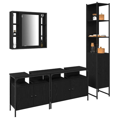 Bathroom Furniture Set 4 pcs Black Oak Engineered Wood