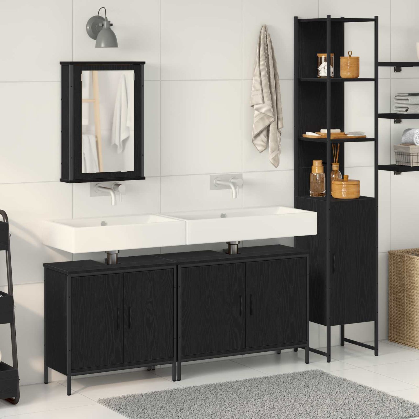 Bathroom Furniture Set with Shelf 4 pcs Black Engineered wood