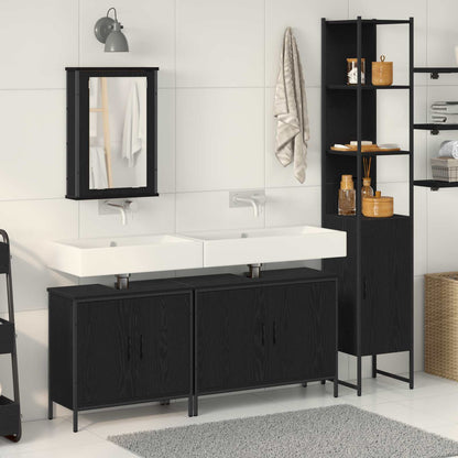 Bathroom Furniture Set with Shelf 4 pcs Black Engineered wood