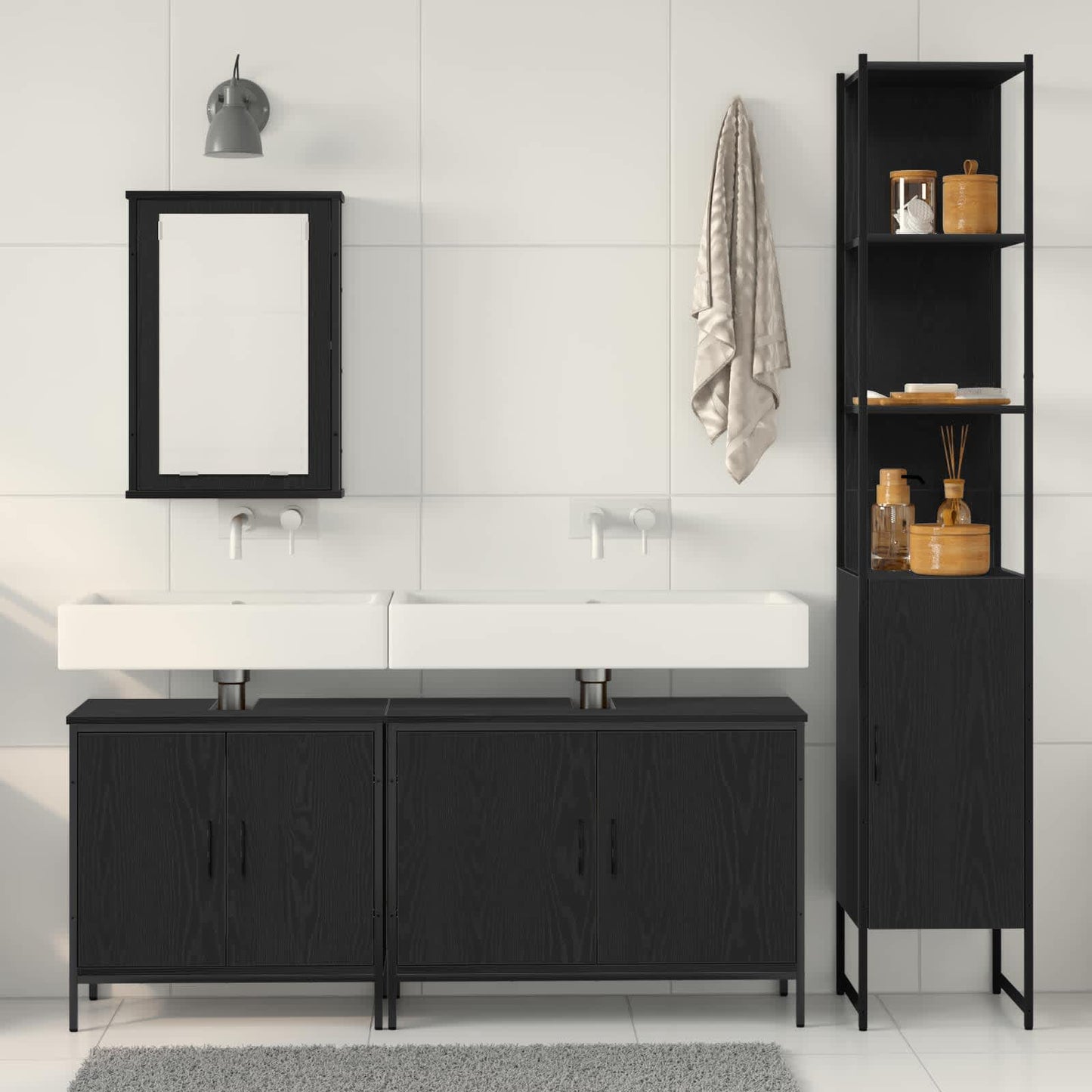 Bathroom Furniture Set with Shelf 4 pcs Black Engineered wood