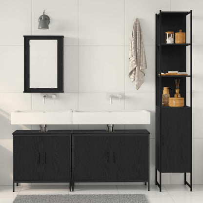Bathroom Furniture Set with Shelf 4 pcs Black Engineered wood