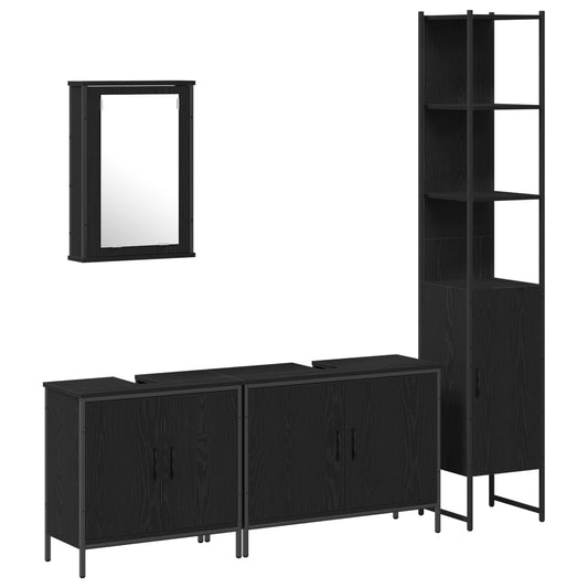 Bathroom Furniture Set 4 pcs Black Engineered wood