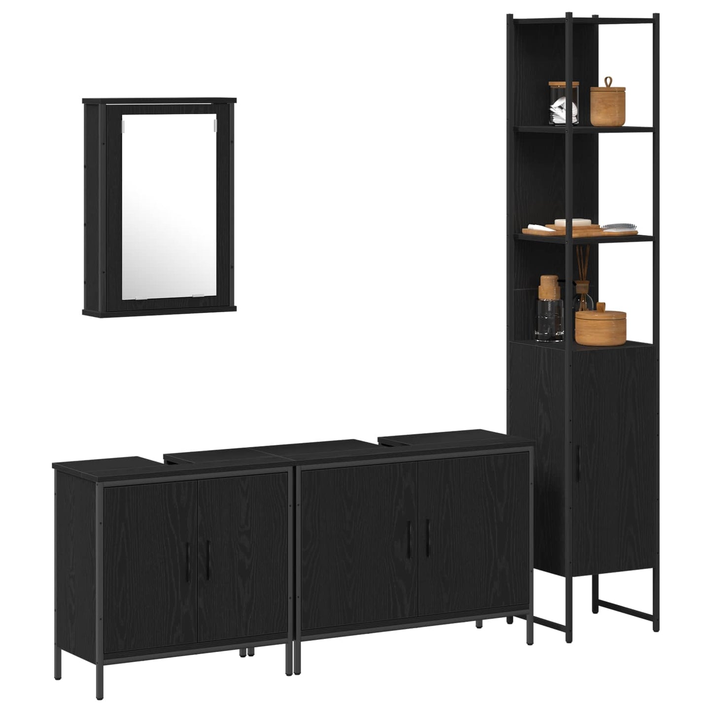 Bathroom Furniture Set with Shelf 4 pcs Black Engineered wood