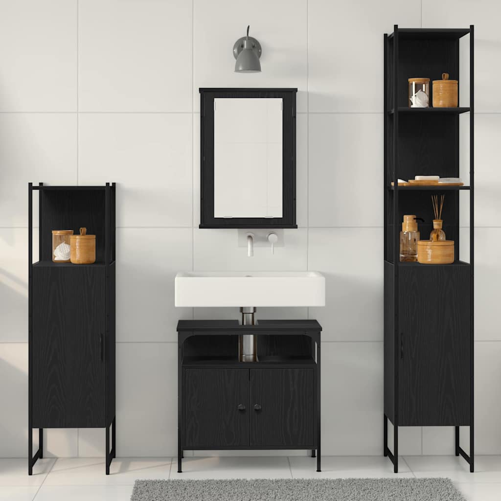 Bathroom Furniture Set 4 pcs Black oak Engineered wood