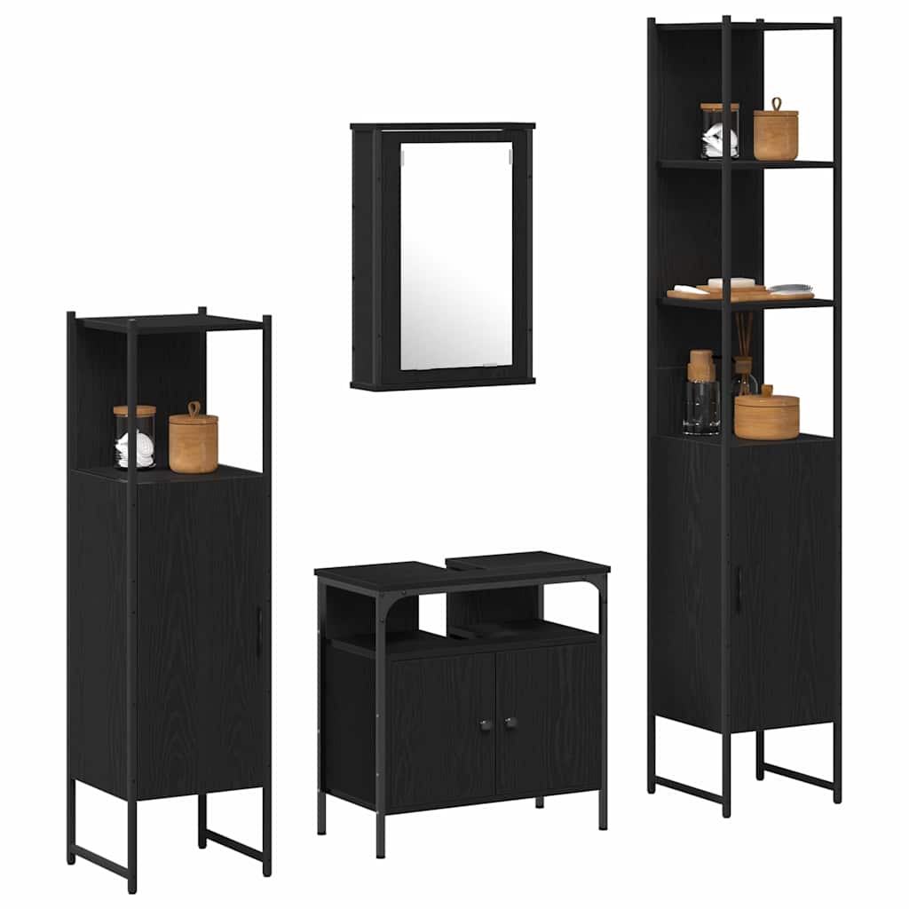 Bathroom Furniture Set 4 pcs Black oak Engineered wood