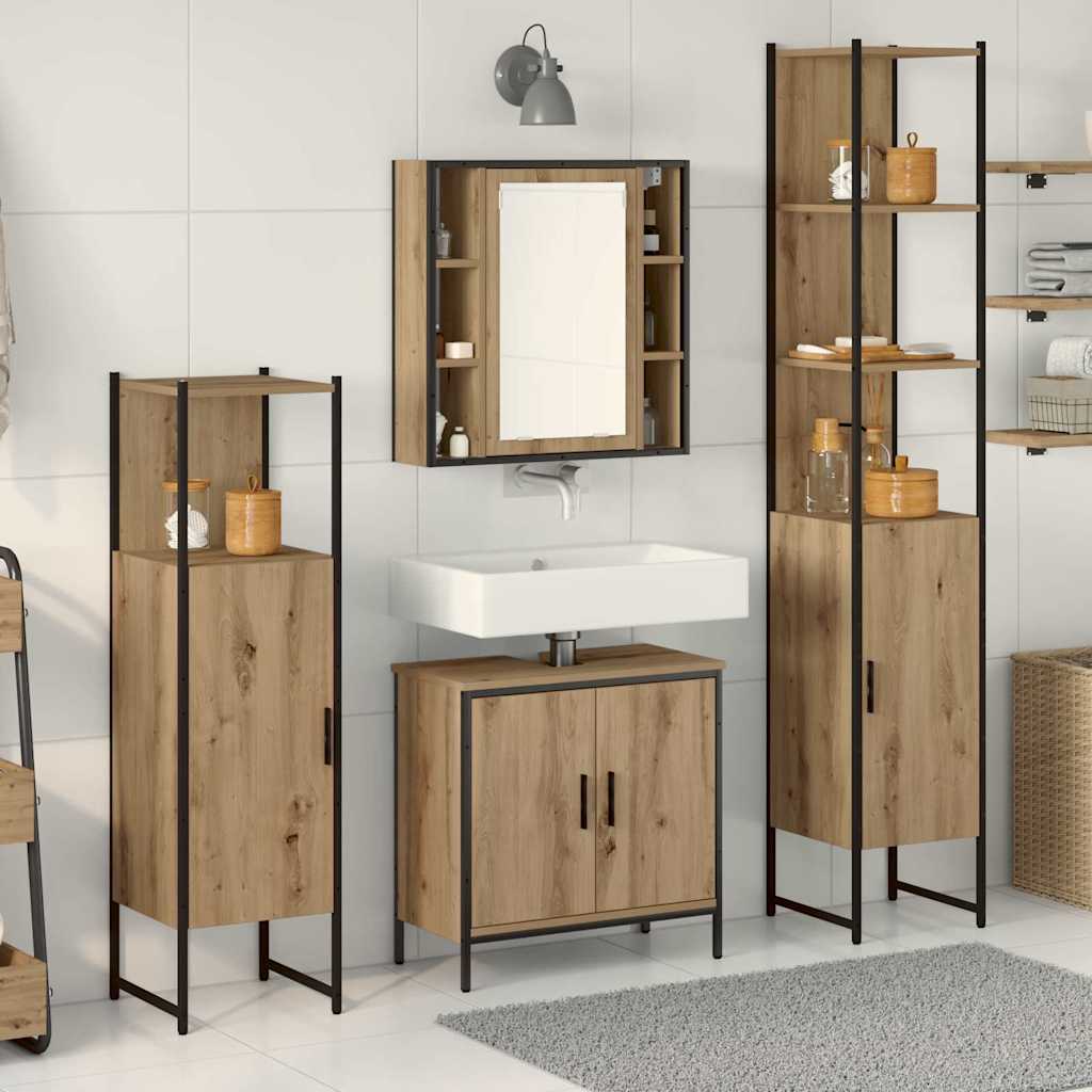 Bathroom Furniture Set with Shelf 4 pcs Brown Engineered wood