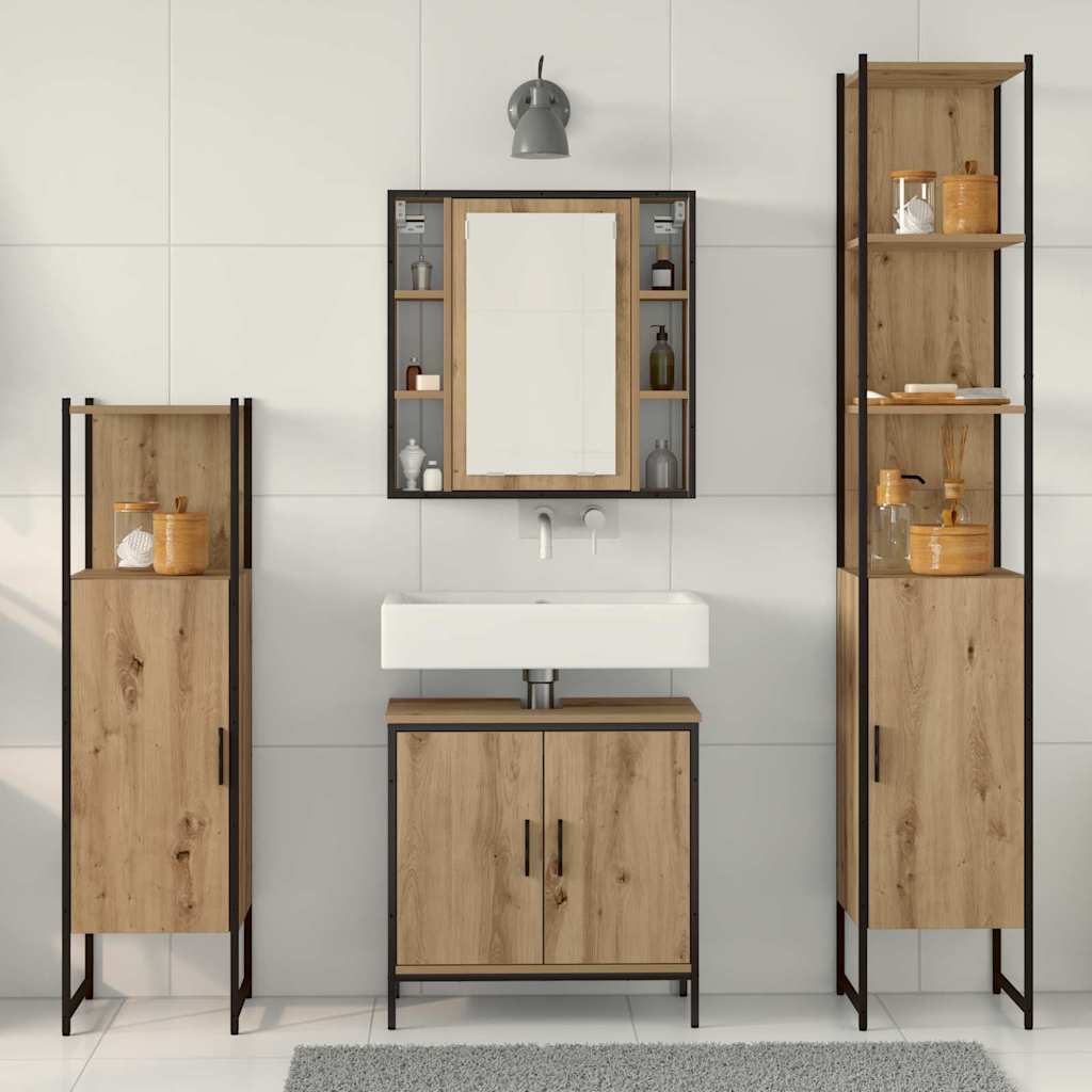 Bathroom Furniture Set with Shelf 4 pcs Brown Engineered wood