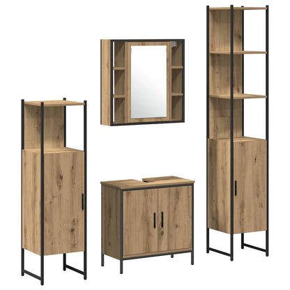 Bathroom Furniture Set with Shelf 4 pcs Brown Engineered wood