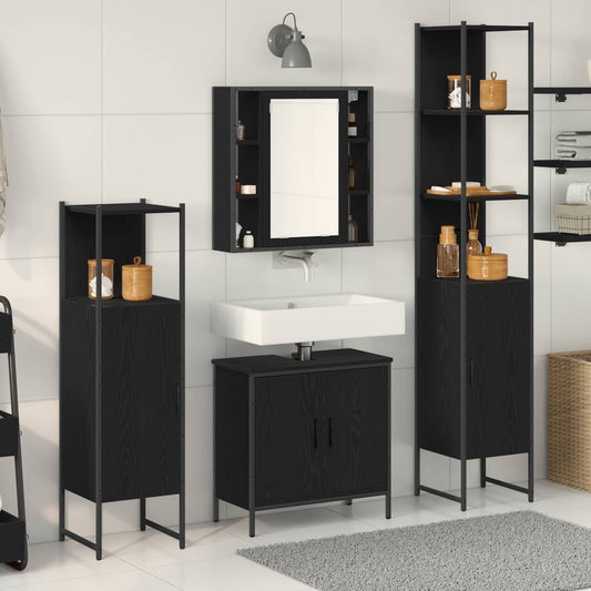 Bathroom Furniture Set 4 pcs Black Engineered wood