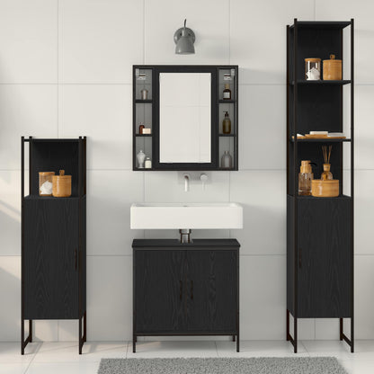 Bathroom Furniture Set with Shelf 4 pcs Black Engineered wood
