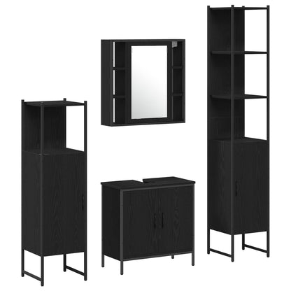 Bathroom Furniture Set with Shelf 4 pcs Black Engineered wood